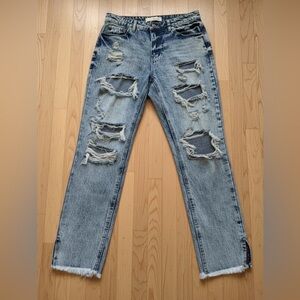 Kancan Collie High Rise Distressed Frayed Ankle Hem Mom Jeans Size 7 / 27
